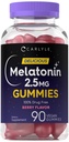 Carlyle Melatonin 2,5 mg Gummies (90 mg) Comte (90 mg) Supplément Gummy de Berry Flavor Végétalien, non OGM, sans gluten