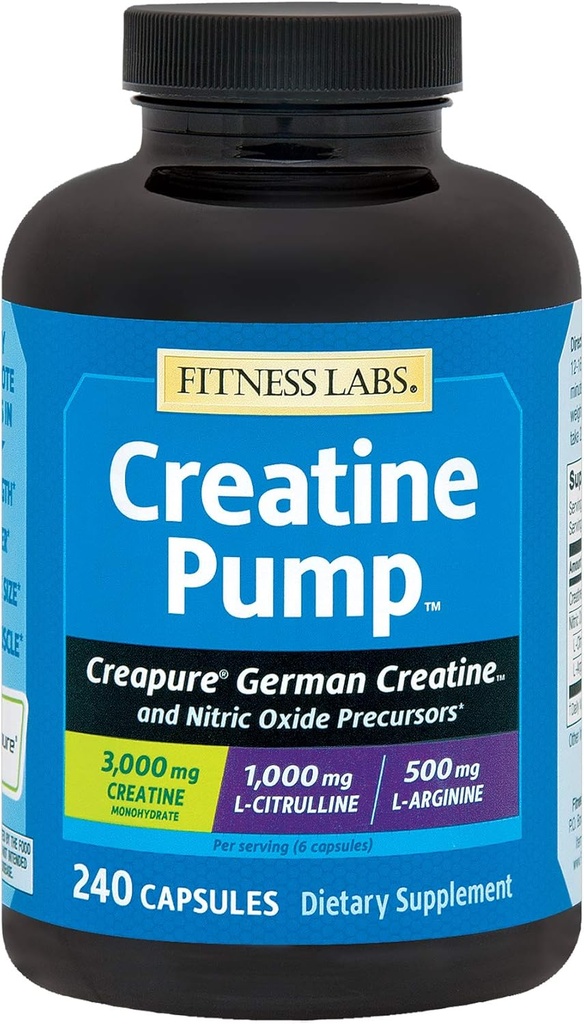 Fitness Labs Creatine Pumpe mit L-Citrulline, L-Arginin und Creapure Creatine Monohydrat - 240 Kapseln