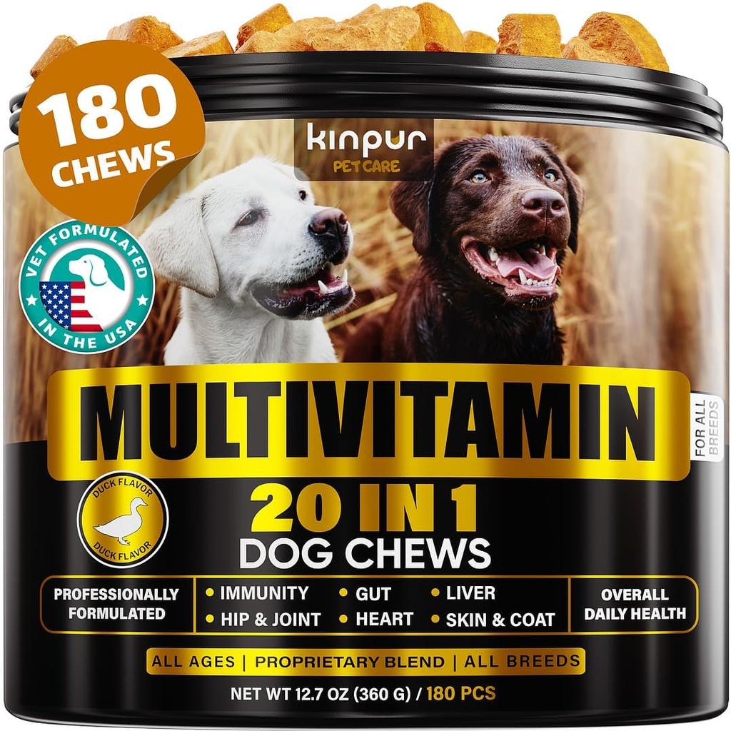 20-in-1 Hunde-Multivitamin-Ergänzungen - Immunität, Verdauung, Gelenk- und Herzgesundheitsunterstützung - Natürliche Hunde-Vitamine mit Biotin, Msm, Cranberry, Glucosamin für Hunde - 180 Chews