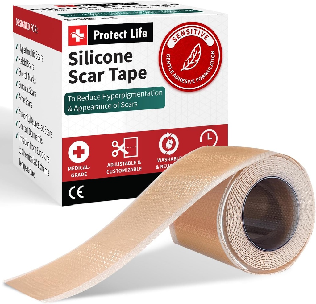 Protect Life Silicone Scar Sheets 1.6" x 118" Roll-3M - Medical Grade Scar Tape für Keloid Bump Entfernung - Wiederverwendbare Silikon Tape Scar Entfernung Streifen, Patches für chirurgische Narben, C Abschnitt