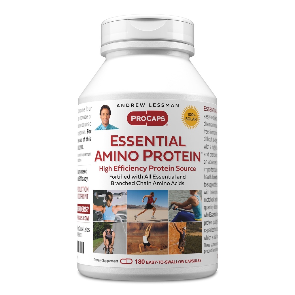 ANDREW LESSMAN Essential Amino Protein 180 Capsules - A Highly Bioavailable Protein Source with Essential and Branched Chain Amino Acids. Supports Structure and Function of Key Organs and Tissues.