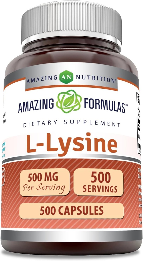 Erstaunliche Formeln L-Lysine 500 mg Kapseln Aminosäure Ergänzung | Non-GMO | Gluten Free | Made in USA (500 Count)