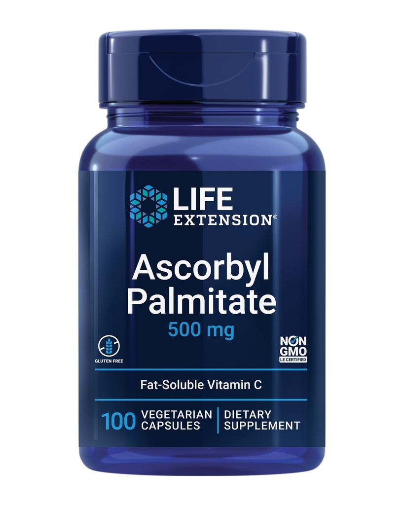 Lebensverlängerung Ascorbyl Palmitate 500mg – fettlösliche Vitamin C-Ergänzung für Immununterstützung und Langlebigkeit – wasserlösliche Glutenfrei, nicht-GMO, Vegetarisch – 100 Kapseln