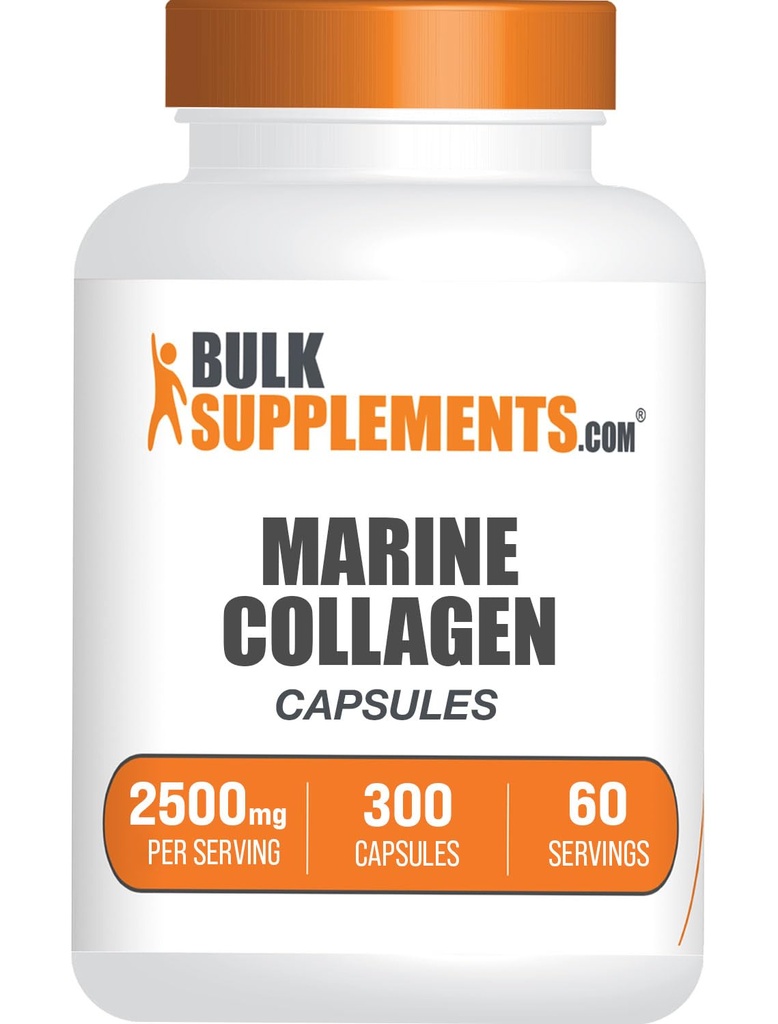 BulkSupplements.com Marine Collagen Capsules - Fish Collagen Supplement, Kollagen für Damen und Herren - hydrolysiertes Collagen, Glutenfrei, 5 Kapseln pro Servierung, 300 Kapseln (Pack von 1)