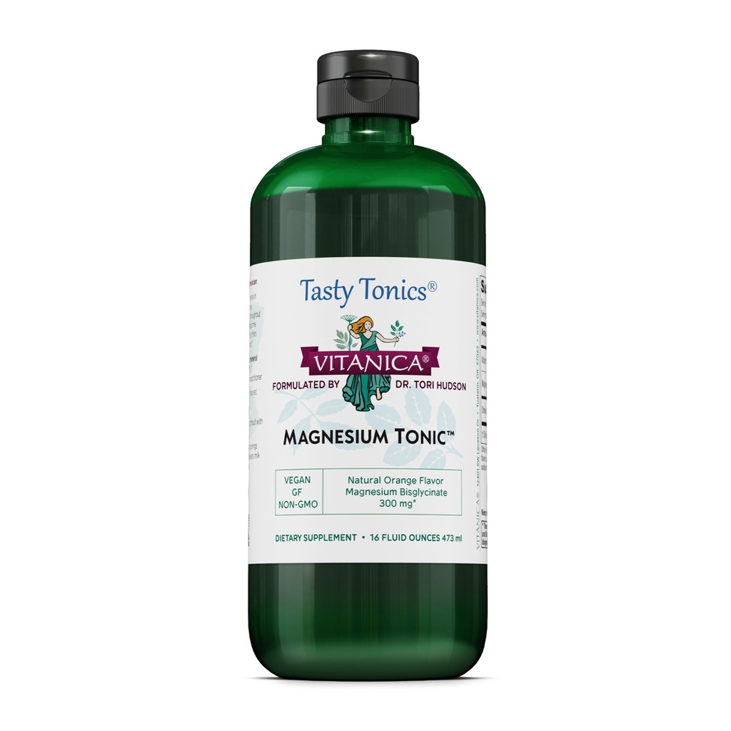 Vitanica Magnesium Tonic, Flüssiges Magnesiumbisglycinat Chelat 300 mg mit Vitamin B6, Dr. Formulierte Beilage, Orange Geschmack, Vegan, Glutenfrei und Non-GMO,16 fl oz