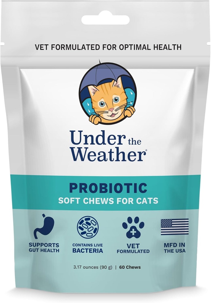 Unter dem Wetter Pet Probiotic Chews für Katzen | Fördert normale Verdauung, Balances Gesunde Gut Gesundheit | 60 Sterne geformten weichen Kauen