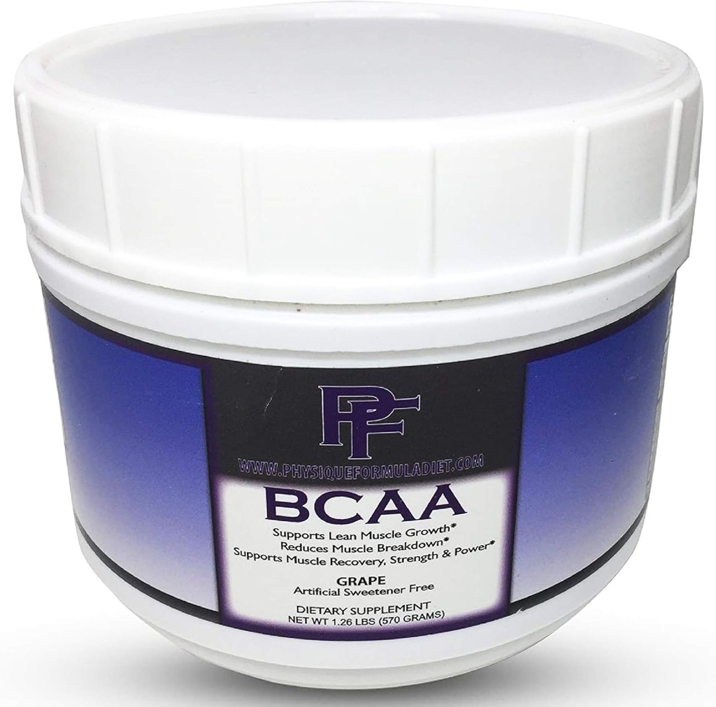 Physique Formel BCAAs mit Stevia Alle natürlichen verzweigten Ketten Aminosäuren Pulver mit Glutamin & mit Stevia gesüßt. Koffein & Sucralose Free Grape Flavor No Sugar
