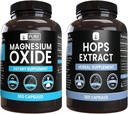 Pure Original Zutaten Magnesiumoxid und Hopfen Extrakt Bundle, 365 Kapseln jeder, keine Füllstoffe, Immer rein