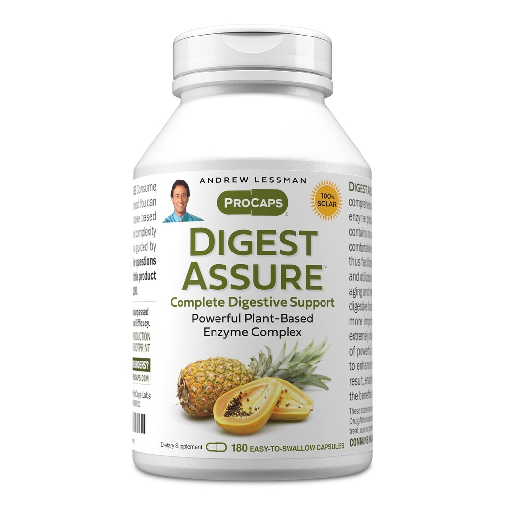 ANDREW LESSMAN Digest Assure 180 Capsules - Umfassende Mischung von leistungsfähigen natürlichen Enzymen zur Unterstützung und Verbesserung der Verdauungs-Gesundheit, Vegetarisch-Sourced Enzyme, Small Easy to Swallow Kapseln