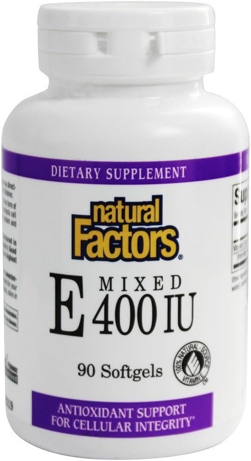 Natürliche Faktoren Vitamin E Gemischte 400 IU, Antioxidans Unterstützung für Zelluläre Integrität, 90 Softgele