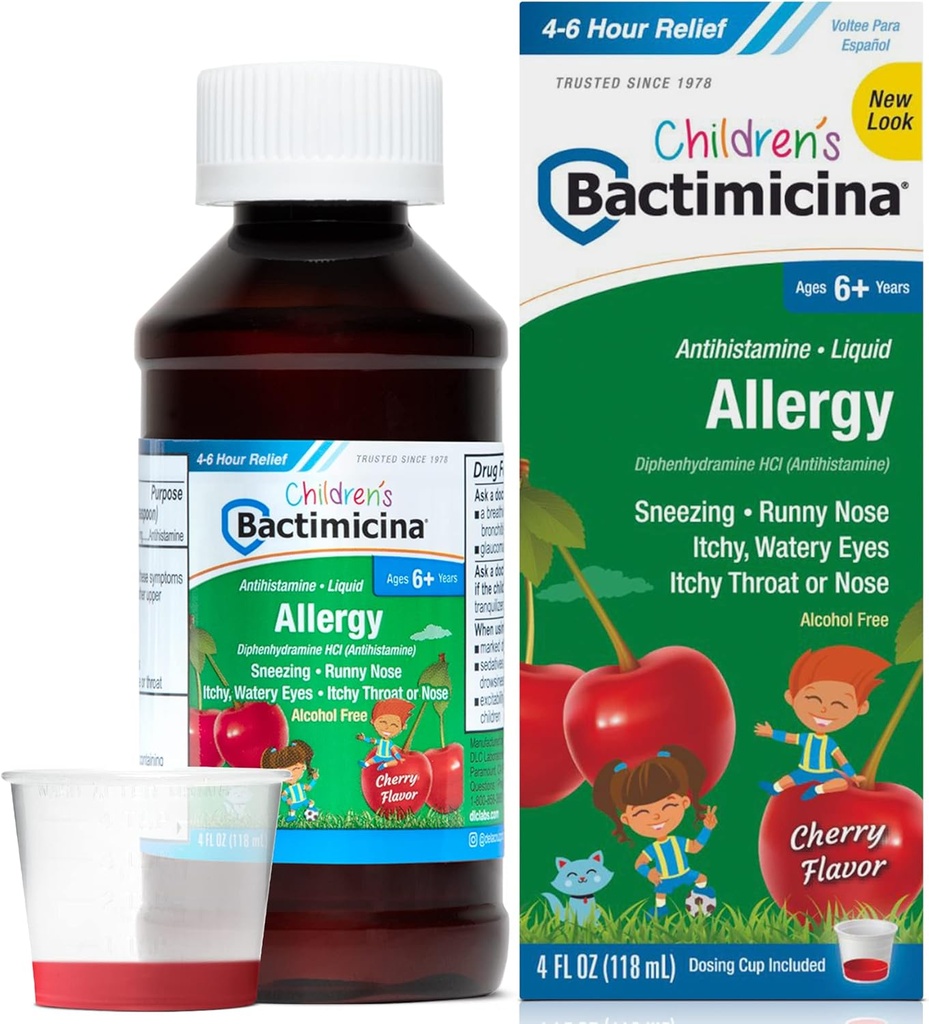 Bactimicina Kinderflüssigkeit - Kindermedizin - Alter 6 und mehr - Süße Kirsche Flavor - 4 Fl OZ