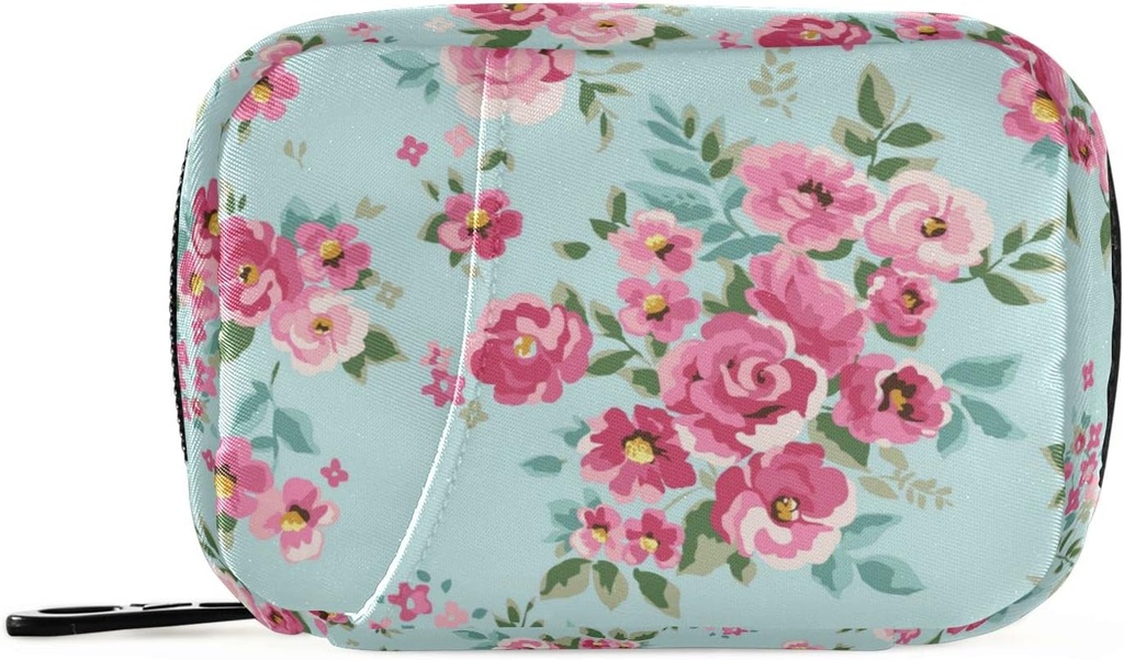 Naanle Aquarelle Rose Fleurs Pill Box 7 Day Pill Case Travel Pill Organizer Bag avec zipper Floral Portable Weekly Case Taille compacte pour le support de supplément de vitamine, 4.6 x 3.14 x 1.88 pouce