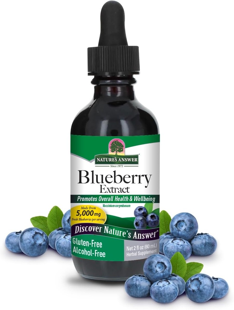 Natures Answer's Alcohol-Free Blueberry Fruit 1000mg 2oz Extract | Eye and Vision Support | High in Antioxidants | Promotes Blutzirkulation | Relieves Red and Itchy Eyes | Single Count