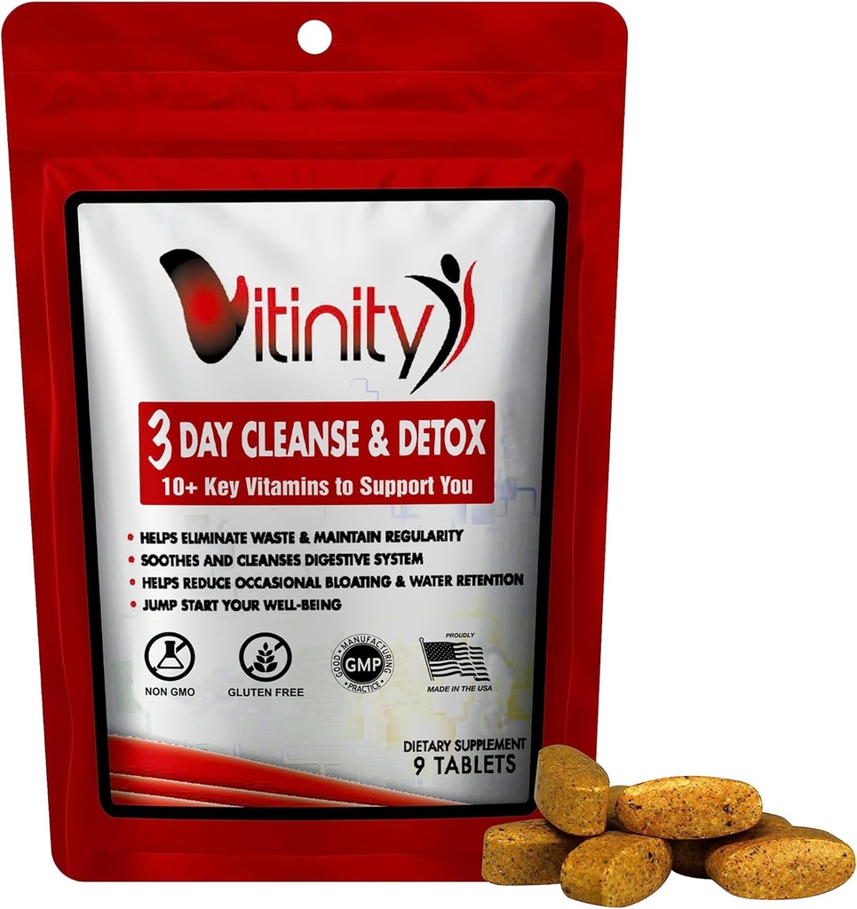VITINITY 3 Day Detox - Natürliche Ganzkörper-Detox Pillen - Colon Cleanse for Digestive Health - Kräuter-Ergänzung für Gewicht, Bloating, & Constipation Relief - Apfelessig & Cayenne Pfeffer (1)