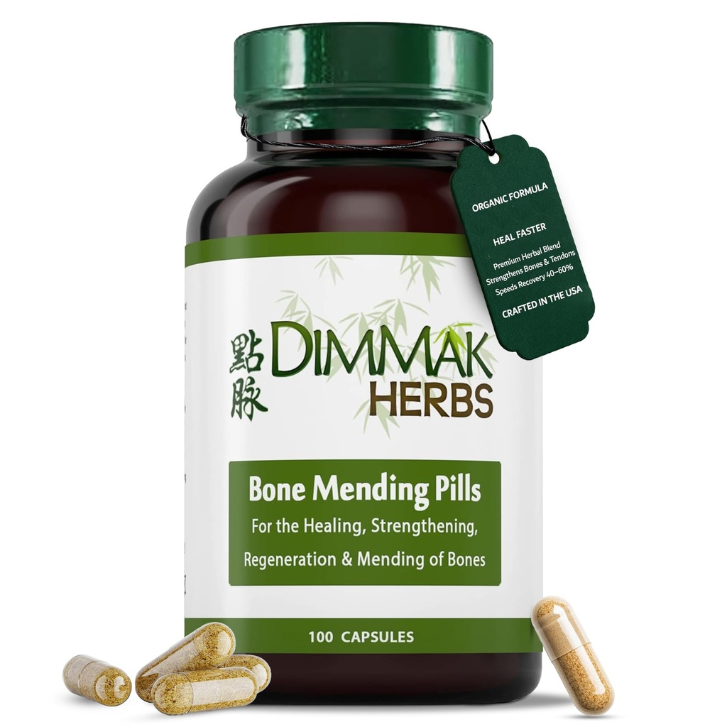 Dimmak Herbs Bone Mending Pills- Rapid Fracture & Broken Bone Healing Supplement- Advanced TCM Formula mit Drynaria- Stress Fracture & Osteoblast Support- Organic, Vegan- 500mg 100 Kapseln