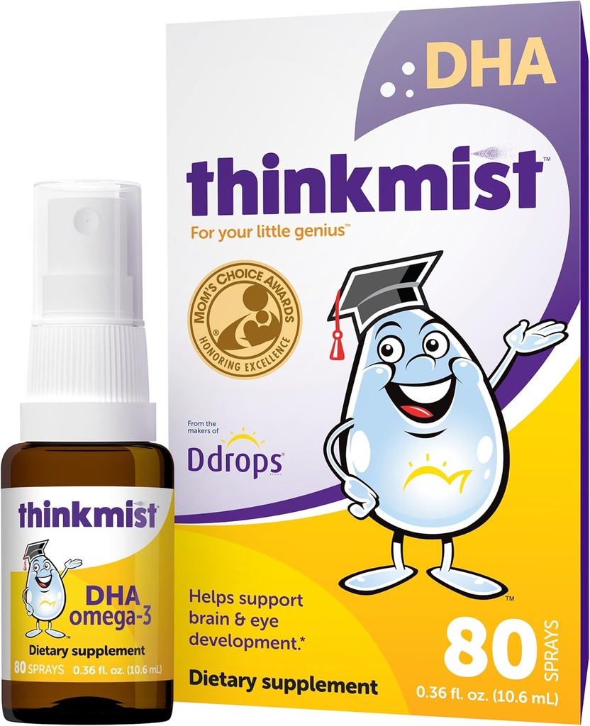 Ddrops | Thinkmist Kids DHA Omega-3, 80 Sprays - Daily Liquid Omega-3 Supplement - Unterstützt gesunde Gehirnfunktion/Vision. Keine Zuckergummis, nicht GMO