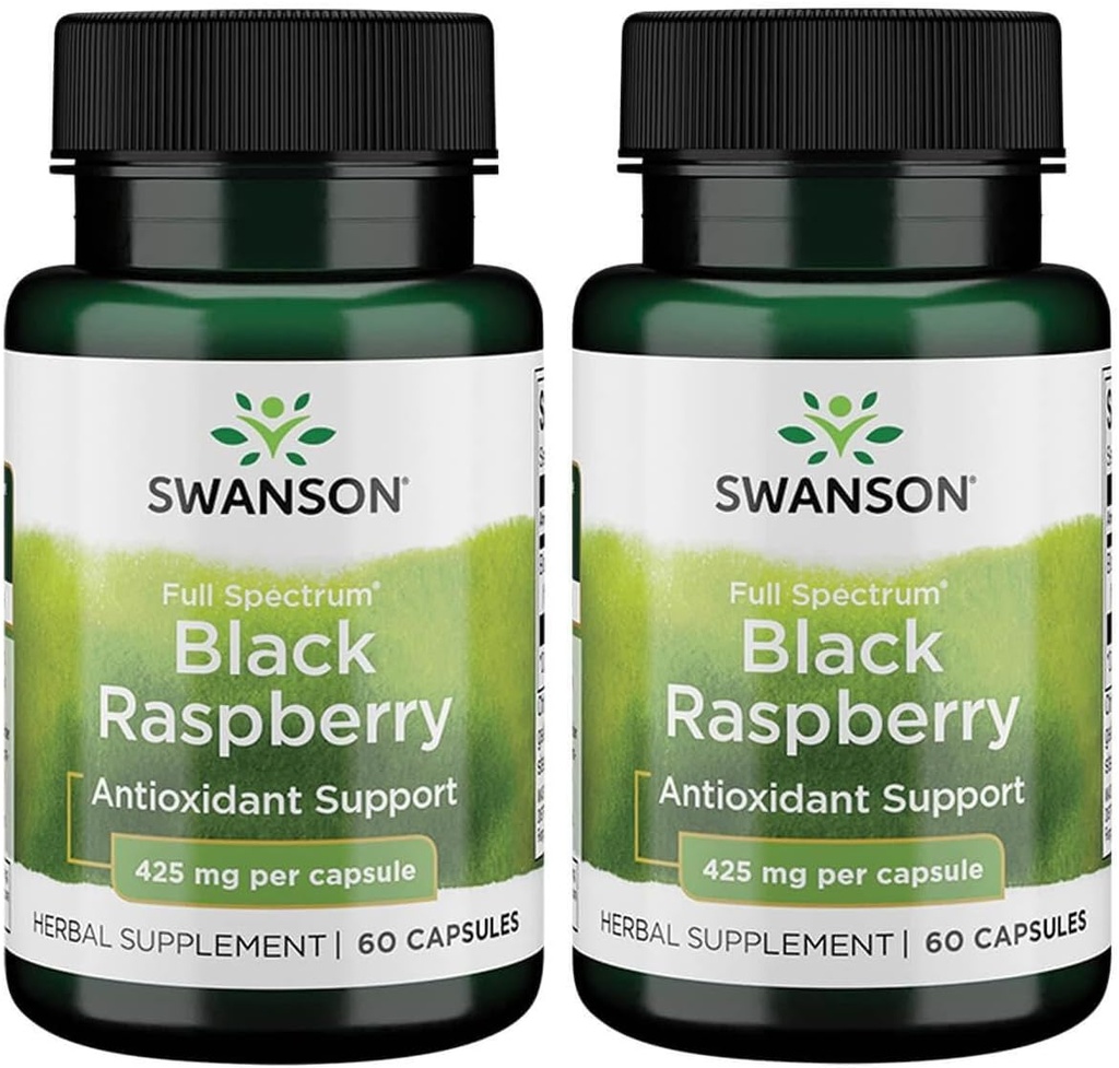 Swanson Black Raspberry - Kräuter-Ergänzung Förderung Gesamt Wellness-Unterstützung - Natürliche Quelle von Flavonoids & Vitamin C - (60 Kapseln, 425mg Jeder) (2 Packung)