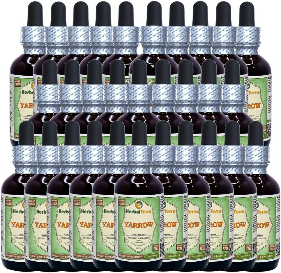 Yarrow (Achillea Millefolium) Glycerit, Organic Dried Flowers Alcohol-Free Liquid Extract (Markenname: HerbalTerra, Proudly Made in USA) 30x2 fl.oz (30x60 ml)