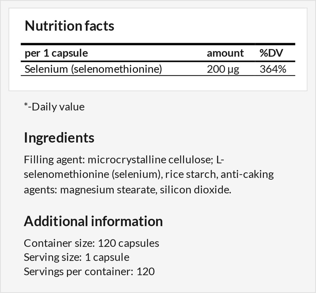 Sélénium 200 μg (Sélénométhionine) - 120 capsules - 4 mois d'approvisionnement - complément alimentaire pour soutenir le système thyroïdien et immunitaire - par MZ