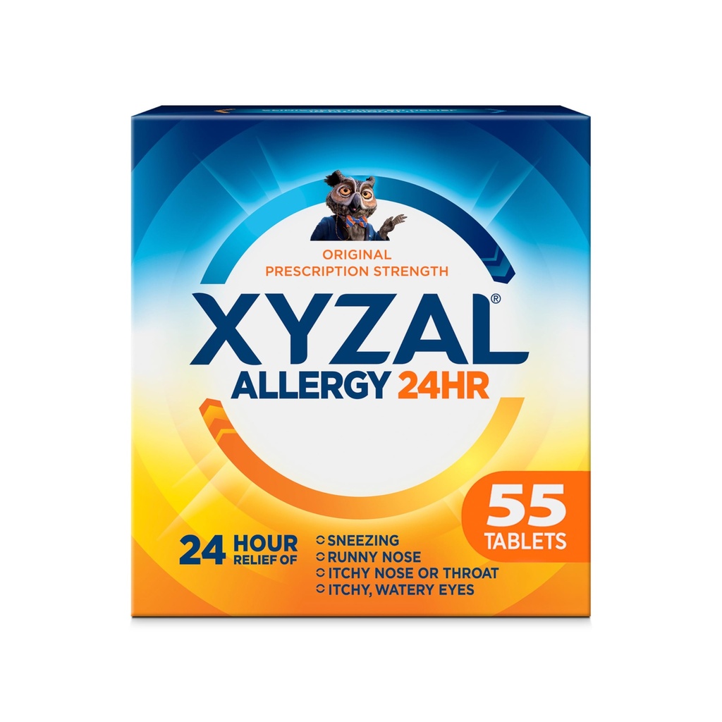 Xyzal 24 Hour Allergy Relief Medicine, Original Prescription Strength Antihistamin, Levocetirizin Dihydrochlorid Tabletten 5 mg, 55 Count
