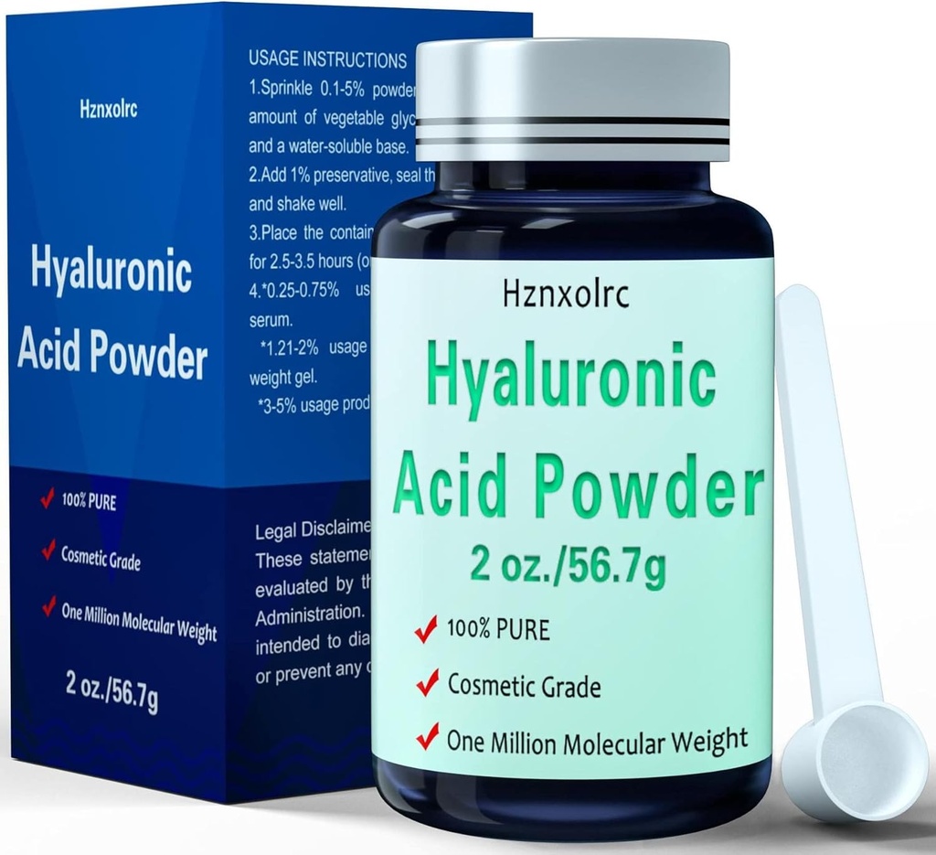 2 oz Hyaluronsäure-Pulver, 56.7 Gramm, hohe Molecular Weight, 100% reines, Premium Hyaluronsäure-Pulver für Hautpflege, Vegan, Wasser-Soluble