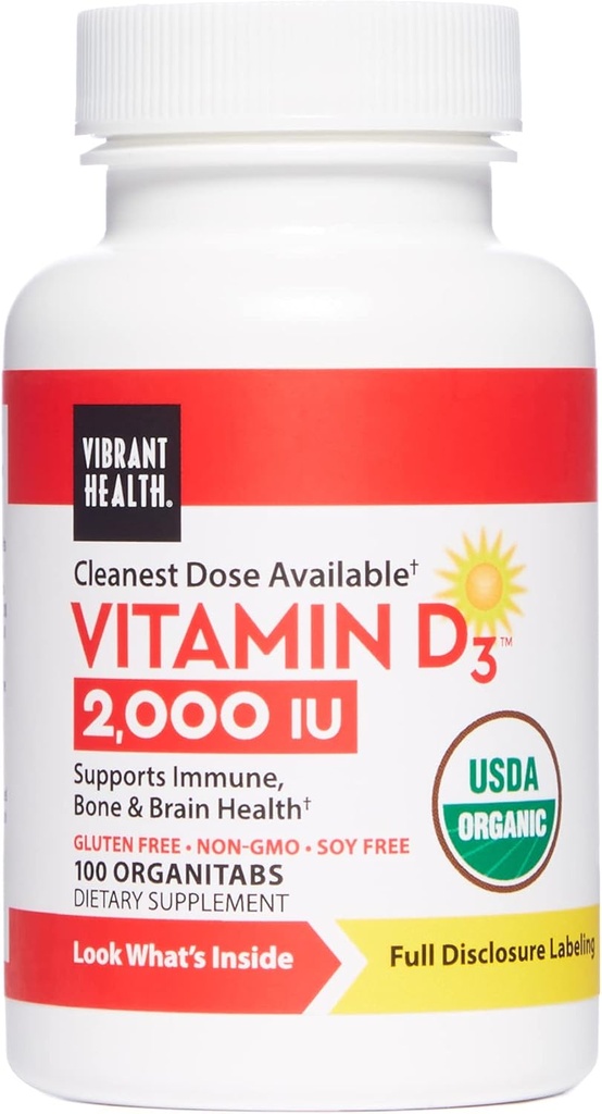 Vibrant Health, Vitamin D3 2000 IU, unterstützt Immun-, Knochen- und Hirngesundheit, 100 Kapseln