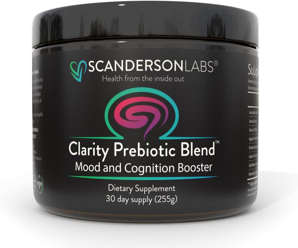 Clarity Prebiotic Blend – Optimiser la gueule et l'humeur via l'axe Gut-Brain – un mois d'approvisionnement – Facile à utiliser, un mélange Scoop avec liquide ou nourriture – végétalien, sans soja, sans gluten, sans OGM