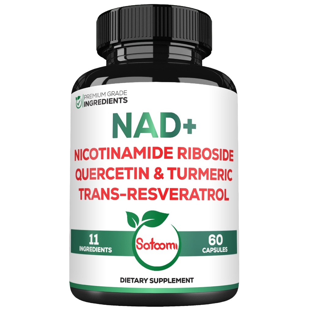 Satoomi NAD Ergänzung für Damen - NAD Nicotinamid Riboside Resveratrol 900mg, Quercetin, Turmeric, Astragalus, Ginseng, Vitamin D3, Vitamin C - 60 Count