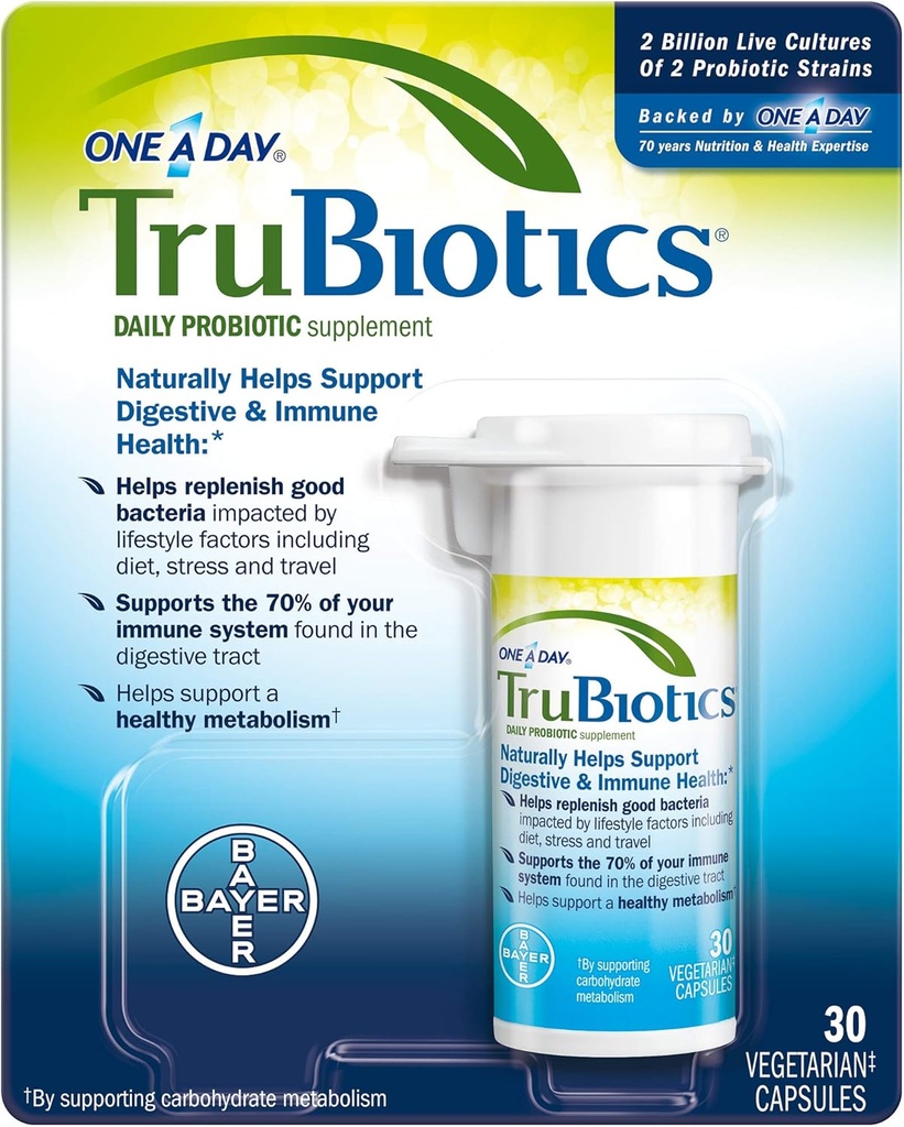 TruBiotics Daily Probiotic 30 Capsules - Gluten Free, Soy Free Digestive + Immune Health Support Supplement for Men and Women (Pack of 3)