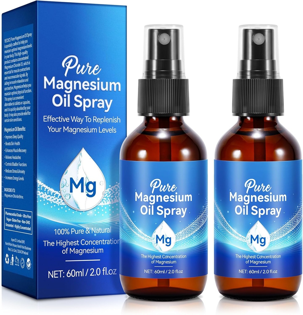 Reines Magnesiumöl Spray, 100% reines und natürliches organisches Magnesiumöl Spray, einfach zu bedienen(4 Fl.Oz Set)