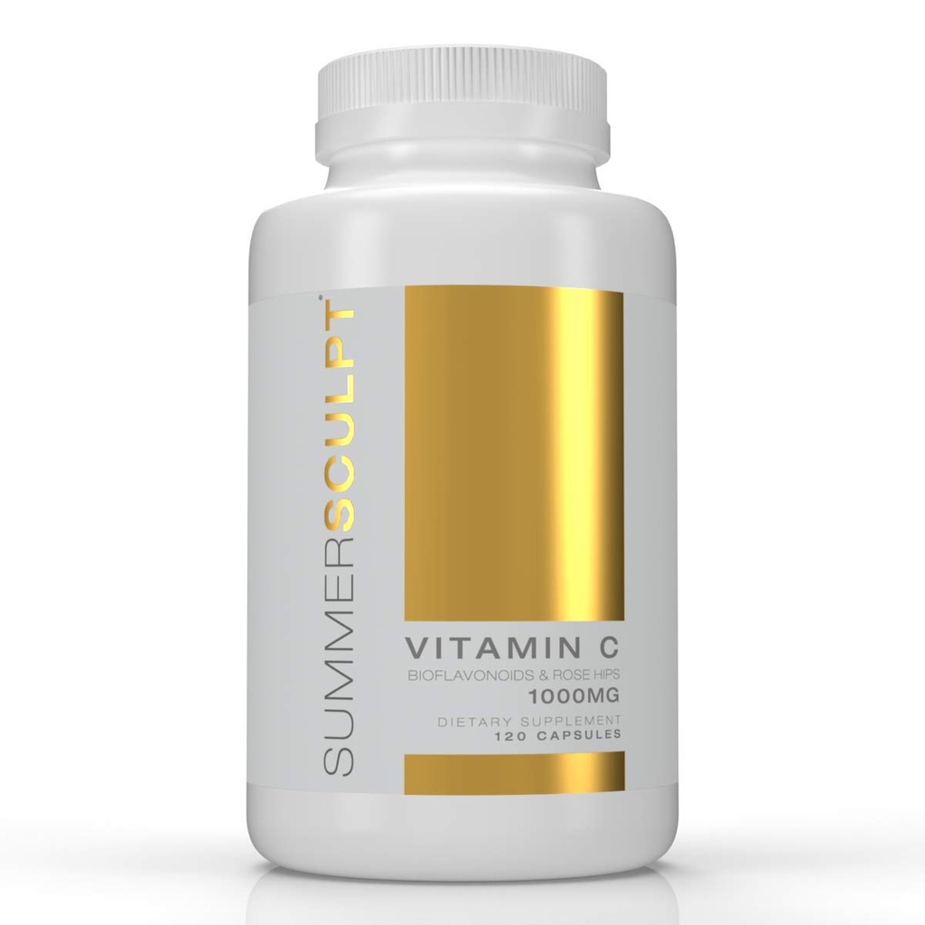Vitamine C 1000 mg d'immuno-support quotidien avec des bioflavonoïdes roses HIPS et agrumes Peau saine et articulations Bouffées non acides OGM, 120 capsules