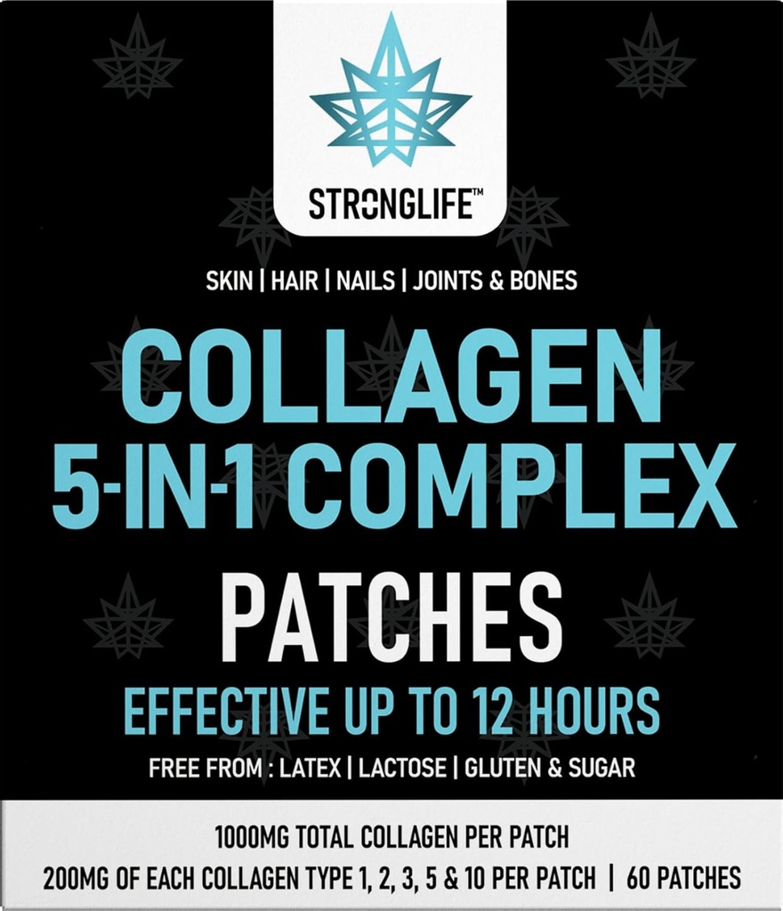 Collagen Complex Patches – Typen 1, 2, 3, 5 | 60 Transdermale Patches für Haut, Haar, Nägel und Gelenkgesundheit | Hohe Absorption, Alternative zu Pulvern und Kapseln, einfach anzuwenden, langwierig