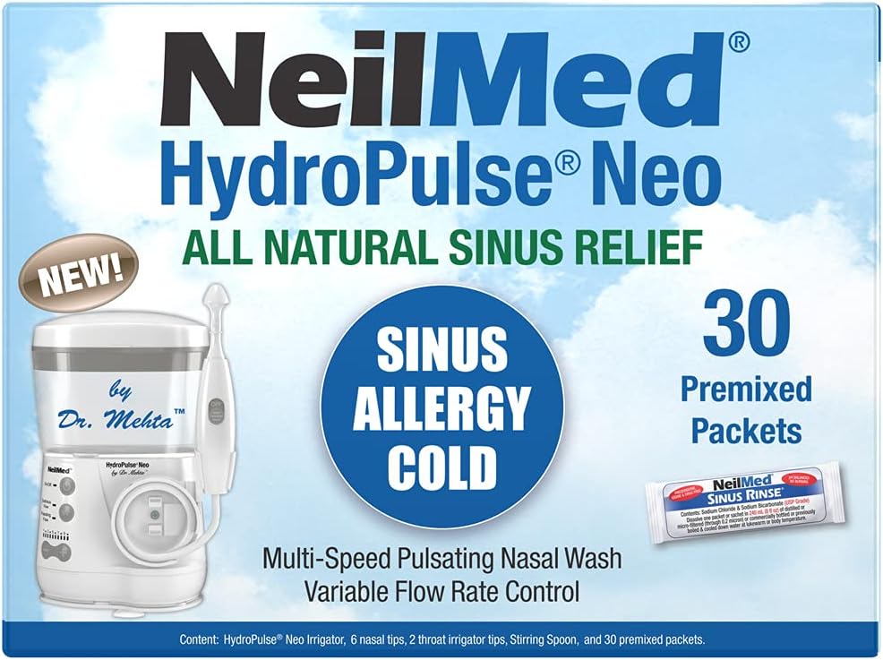 NeilMed HydroPulse Neo. Multi-Speed-elektrische pulsierende Nasal Sinus Bewässerungssystem mit 30 Sinus Rinse Premixed Packets.
