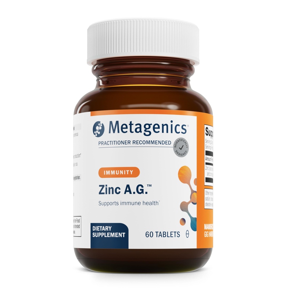 Metagenics Zink A.G. - Hochabsorbierbares Zink mit Arginin & Glycin Chelates - Unterstützt Immunfunktion, Knochengesundheit, Haut & Energie Metabolismus - Nicht-GVO & Gluten-frei - 60 Tabletten