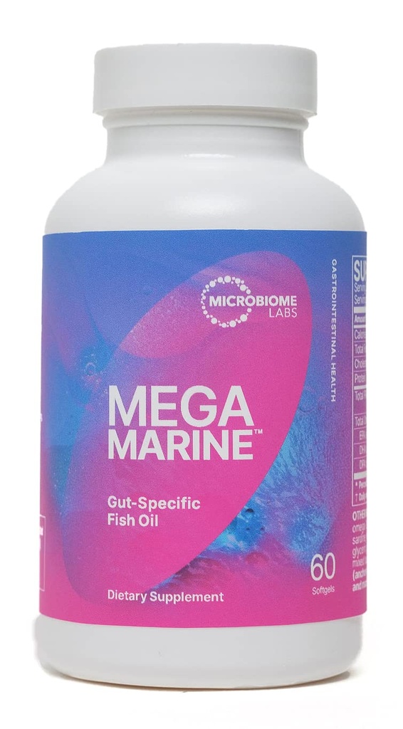 Microbiome Labs MegaMarine Omega 3 Fish Oil Supplements - Gut-Specific EPA DHA Omega 3 Supplement mit DPA für Gut Health - Unterstützung Immun- & Gut-Barrier-Funktion (60 Softgels)