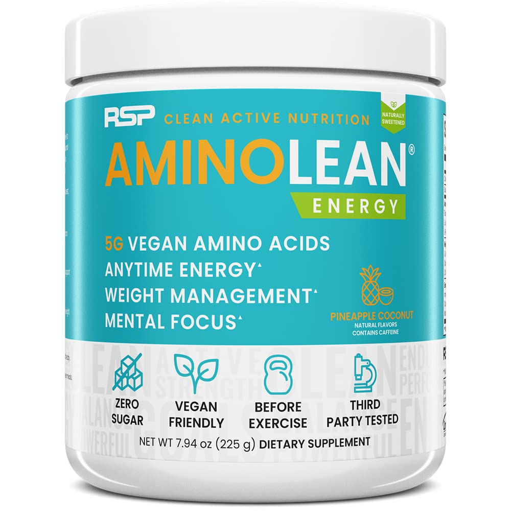 RSP Vegan AminoLean – Pré-entraînement tout-en-un naturel, Amino énergie, gestion du poids avec BCAAs, poudre Vegan Preworkout complète, noix de coco ananas