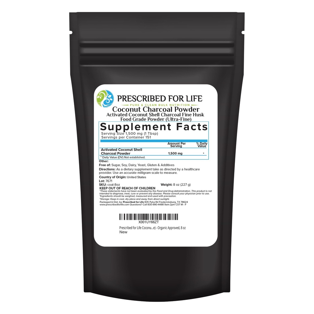 Verfasst für lebensaktiviertes Charcoalpulver, Kokosnussschale Charcoal Ultra Fine Husk Food Grade Powder (8 oz)