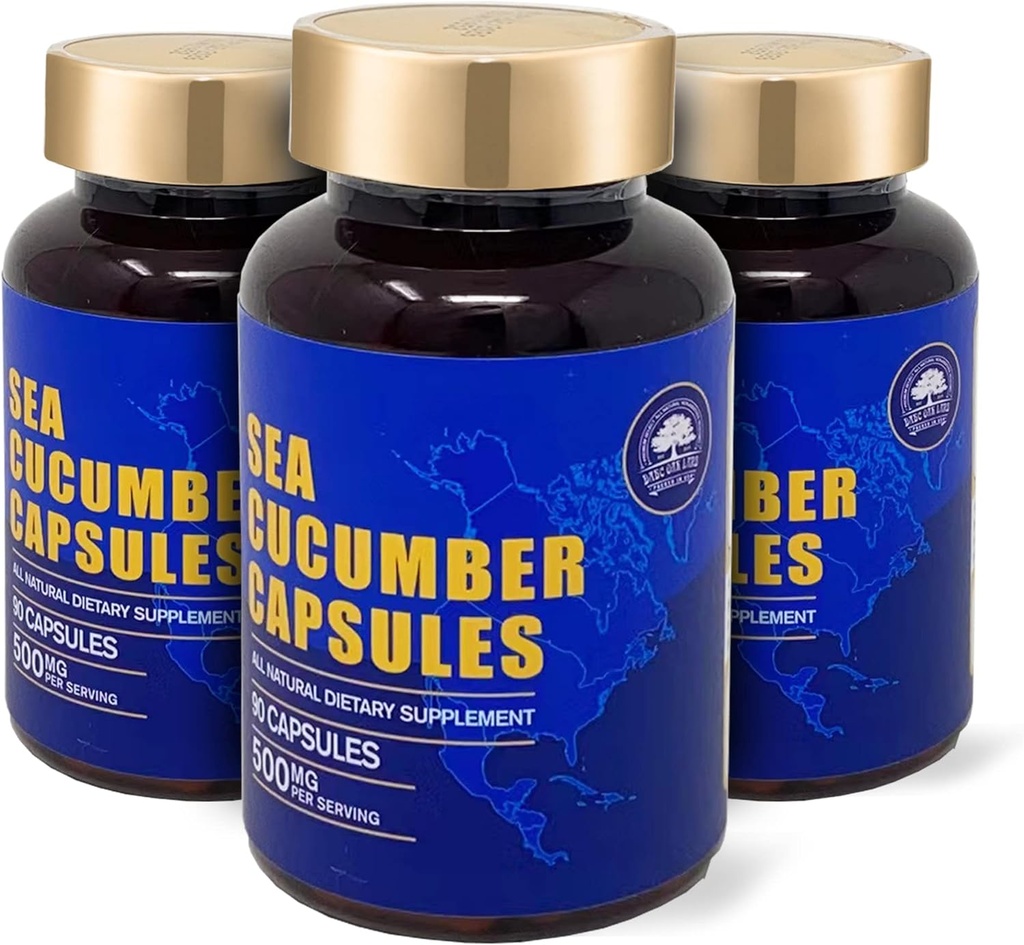 Sea Cucumber, Wild Caught Capsules Sea Cucumber, Natural Extract Supplement, Super Natural Antioxidant, Immun Builder, Knorpelschutz - 90 Kapseln, 500mg/Bottle - Drei Flaschen