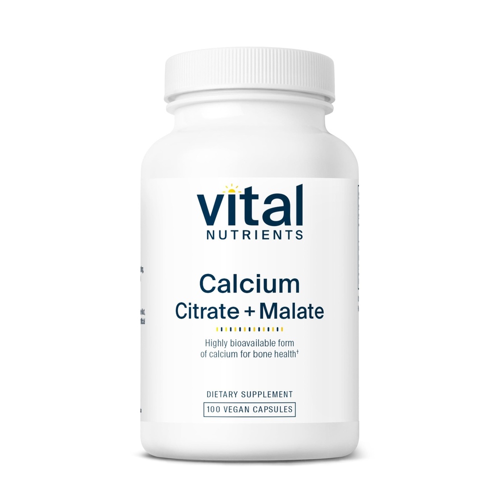 Les nutriments vitaux Citrate de calcium et complexe de malate 150mg , Supplément végétalien , soutenir la force osseuse, musculaire et la santé cardiovasculaire* , Gluten, lait et sans soja 100 capsules