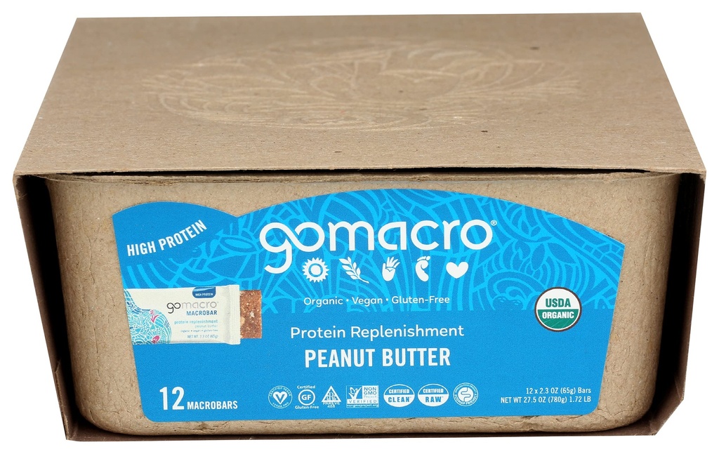 GoMacro MacroBar Bio Vegan Protein Bars, Peanut Butter, 2.3 Unze Bars (Pack von 12)