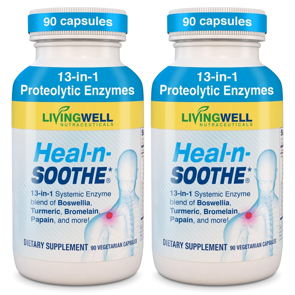 HEAL-N-SOOTHE Joint Support Suppléments - Enzymes protéolytiques comme Bromelain & Papain, avec Boswellia, Turmeric & Ginger- favorise la fonction digestive des protéines et la défense du corps bien-être- 90 Compte (2 Pack)