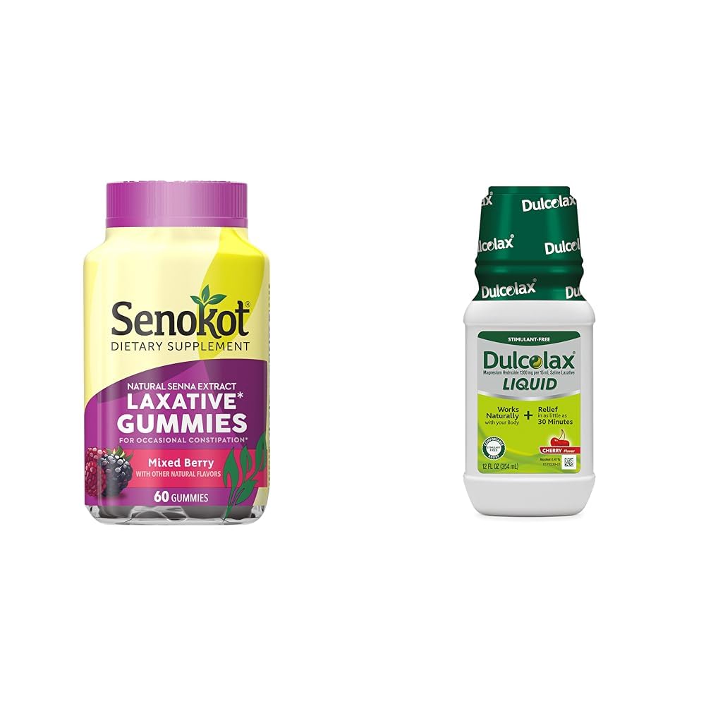 Senokot Nahrungsergänzungsmittel Laxative Gummis, Natürliche Senna Extrakt, Gentle & Dulcolax Liquid Laxative, Stimulant freie Laxative für bequemes Relief, Cherry Flavor, 12 Unzen.