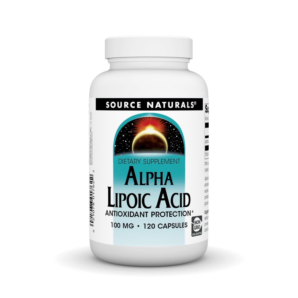 Source Naturals Alpha acide lipoïque 100 mg soutient le métabolisme du sucre sain, la fonction hépatique et la génération d'énergie - 120 capsules