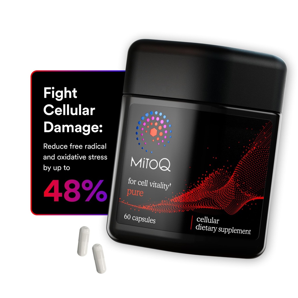 MitoQ Pure Advanced Mitochondria Supplement Superior Bioverfügbarkeit zu CoQ10 | Reduziert freien Radikalschaden für gesundes Altern, Stoffwechsel, Herzgesundheit, Energie, Kraft & Mobilität