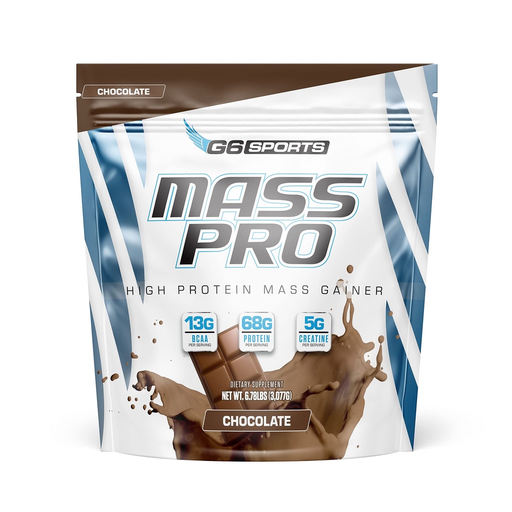 G6 Sports Nutrition Mass Pro High Protein Mass Gainer (64g Protéines, Poudre d'avocat, Poudre d'huile de coco, Poudre d'huile MCT) – Sac de 7 livres – Chocolat
