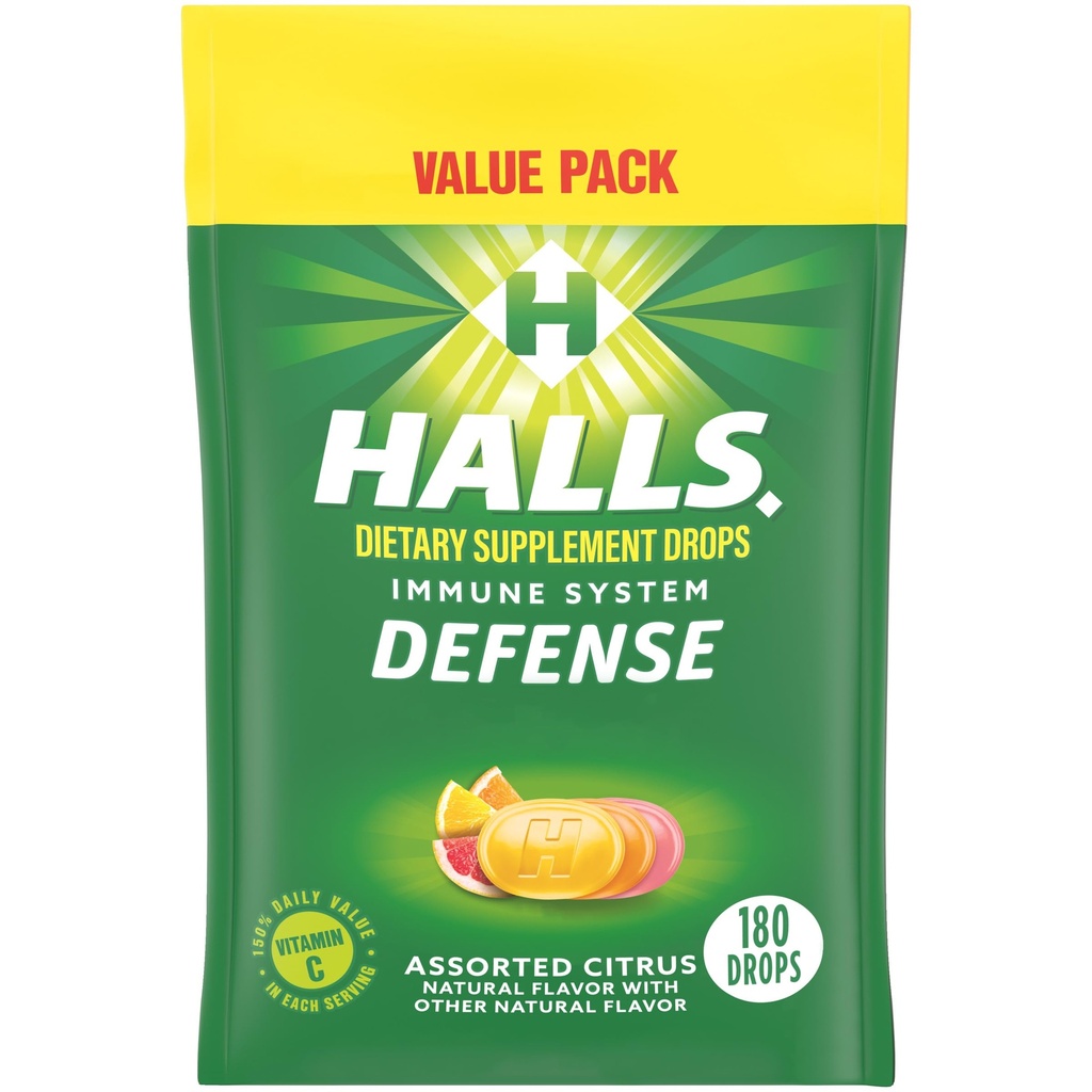 HALLS Defense Assortiment d'agrumes Vitamine C gouttes, Value Pack, 180 gouttes