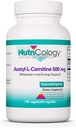 Nutricology Acetyl-L-Carnitin 500mg Supplement - Metabolismus und Energieunterstützung, ALC, freie Form Aminosäure, vegetarische Kapseln - 100 Count