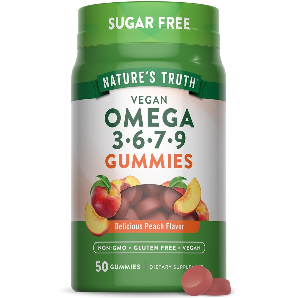 Nature's Truth Vegan Omega 3679 Gummies.com 50 Comte.com Pèche Flavor.com Supplément sans OGM et sans gluten