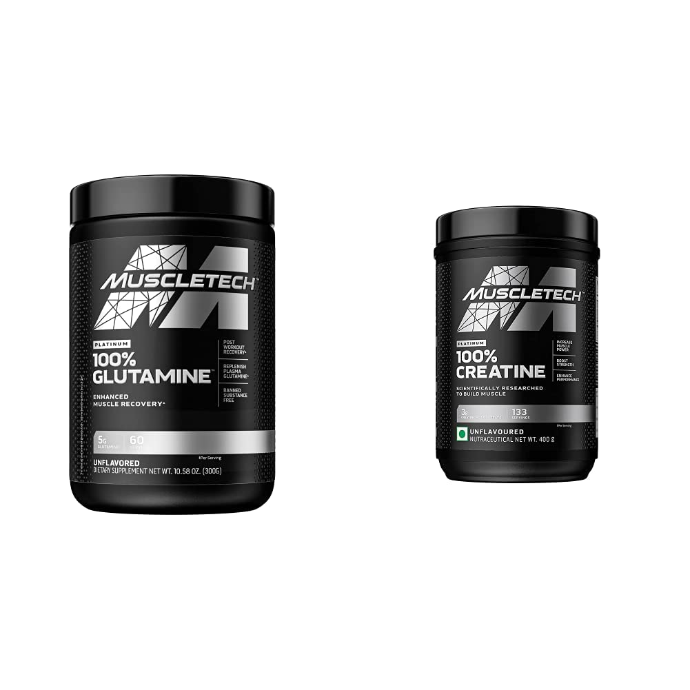 MuscleTech Creatin Monohydrat Pulver Platinum Pure Micronized Muskel Erholung + Builder & Eule 100% reines L Glutamin Pulver