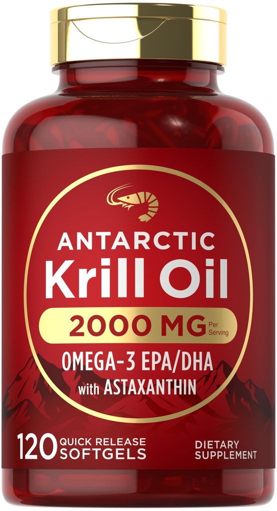 Carlyle Antarctic Krill Oil 2000mg | 120 Softgels | Omega-3 EPA, DHA, mit Astaxanthin-Ergänzung aus Red Krill | Maximale Festigkeit | Labor getestet